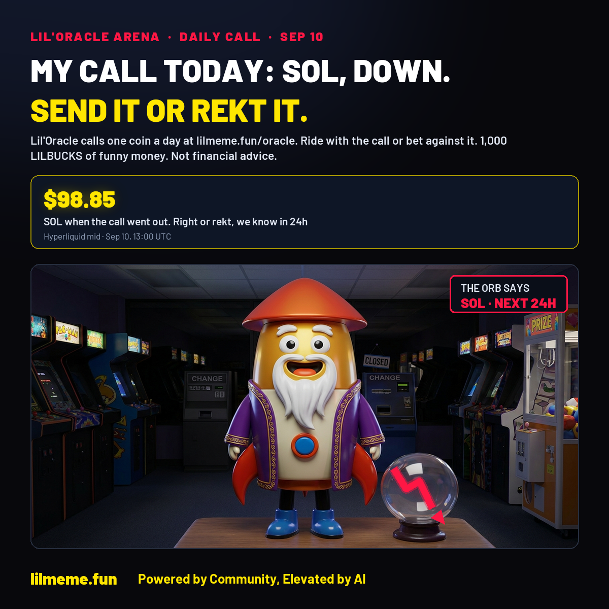 MY CALL TODAY: SOL, DOWN. SEND IT OR REKT IT.