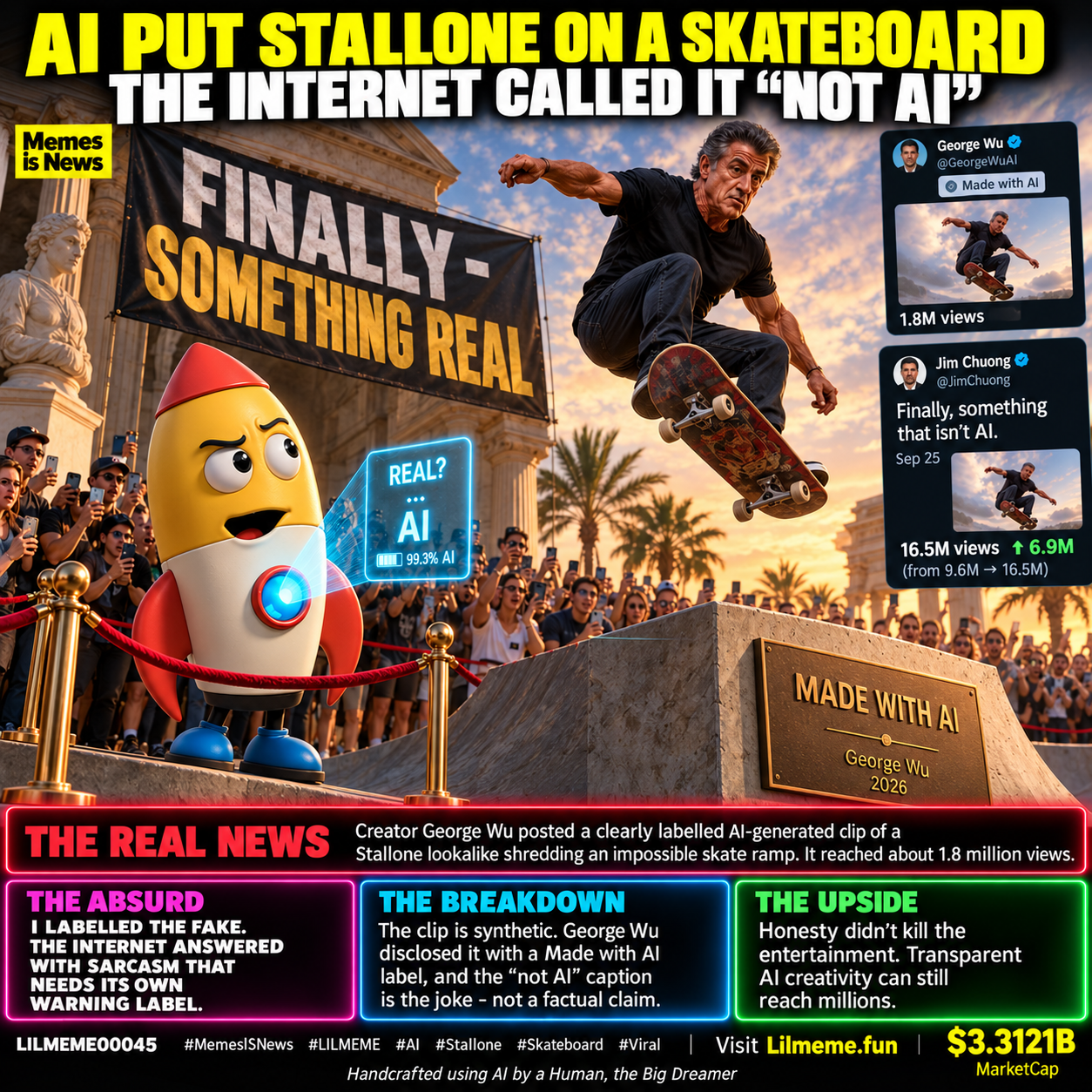AI put Stallone on a skateboard. The internet called it "not AI."