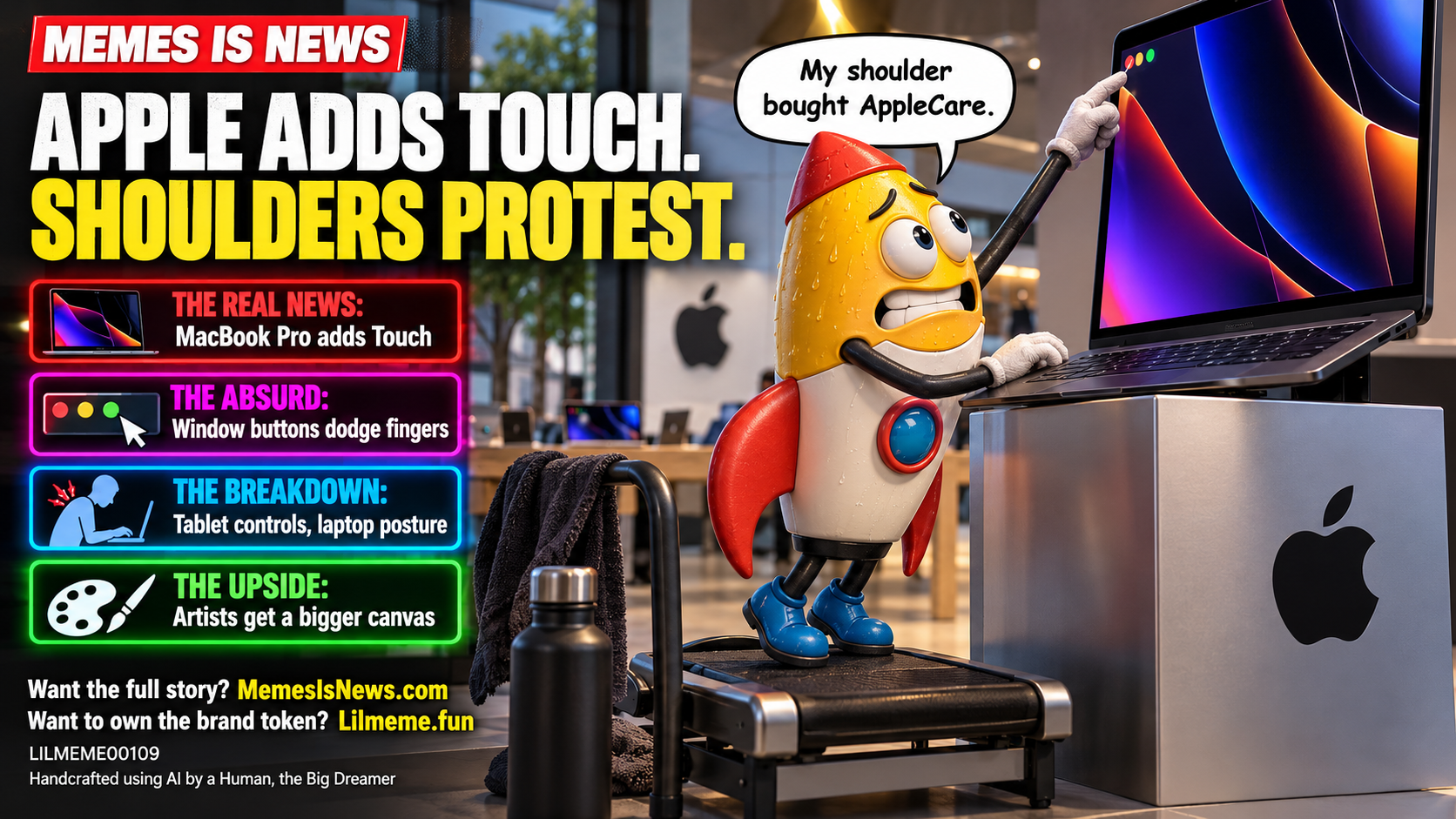 APPLE ADDS TOUCH. SHOULDERS PROTEST.