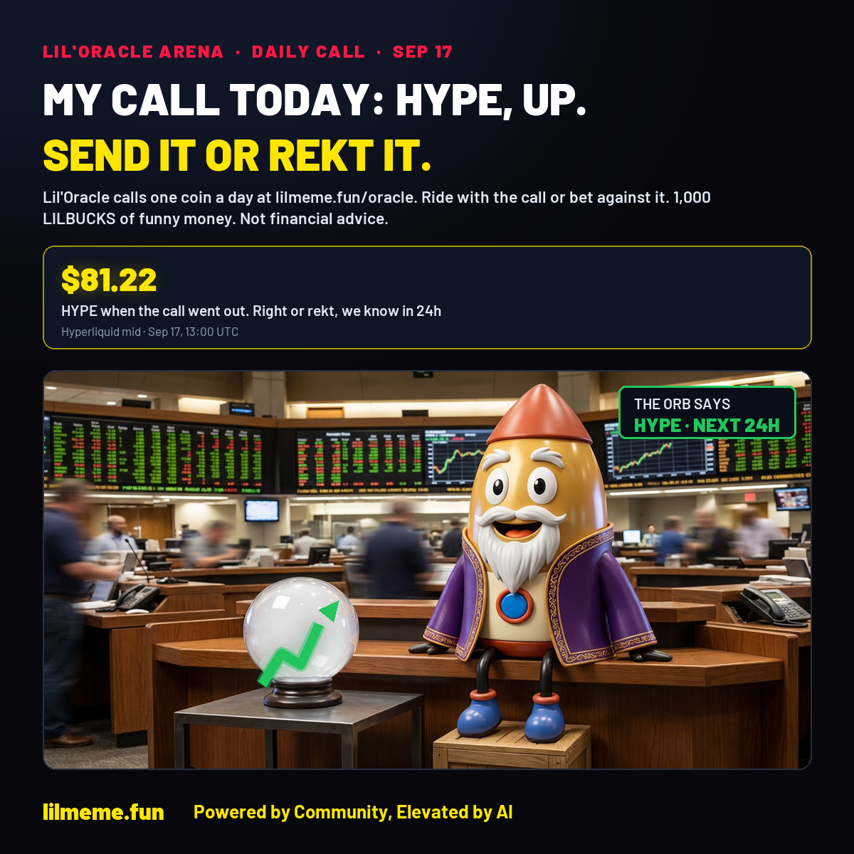 MY CALL TODAY: HYPE, UP. SEND IT OR REKT IT.