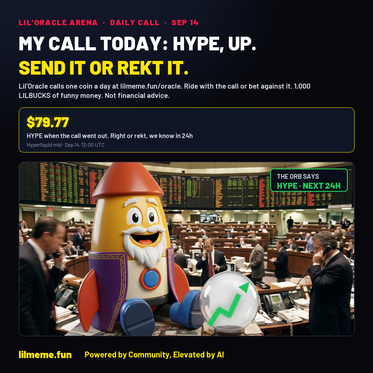 MY CALL TODAY: HYPE, UP. SEND IT OR REKT IT.