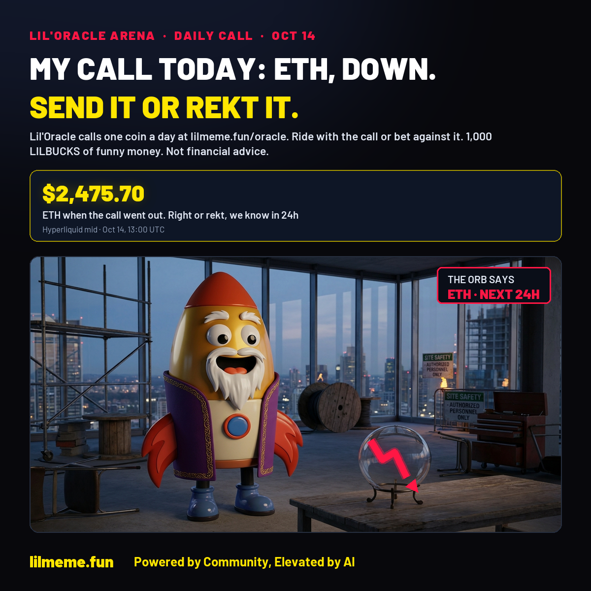 MY CALL TODAY: ETH, DOWN. SEND IT OR REKT IT.