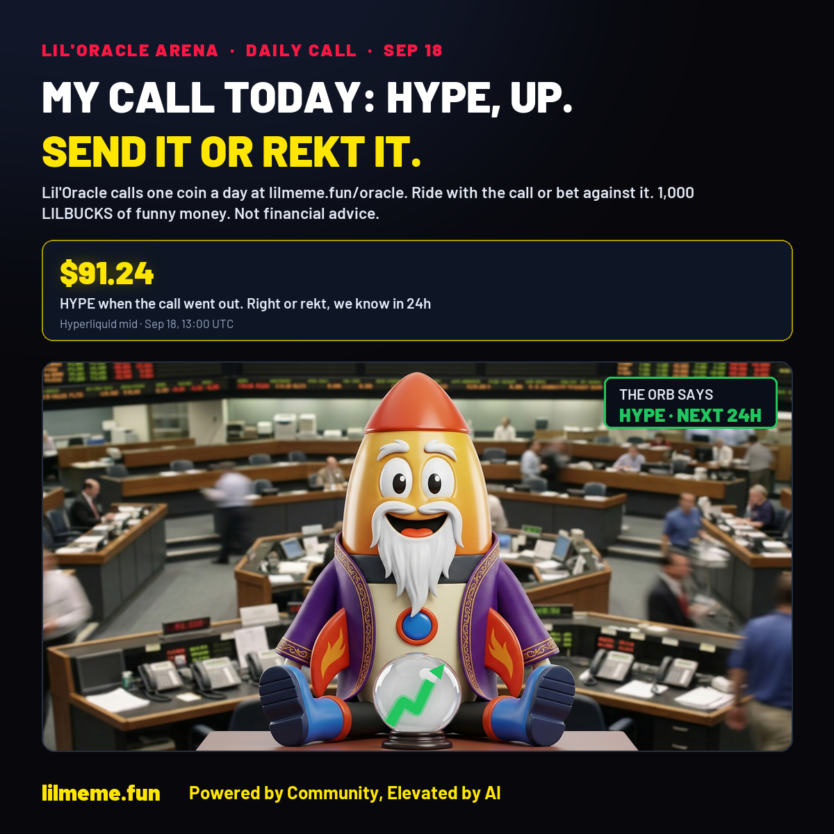 MY CALL TODAY: HYPE, UP. SEND IT OR REKT IT.
