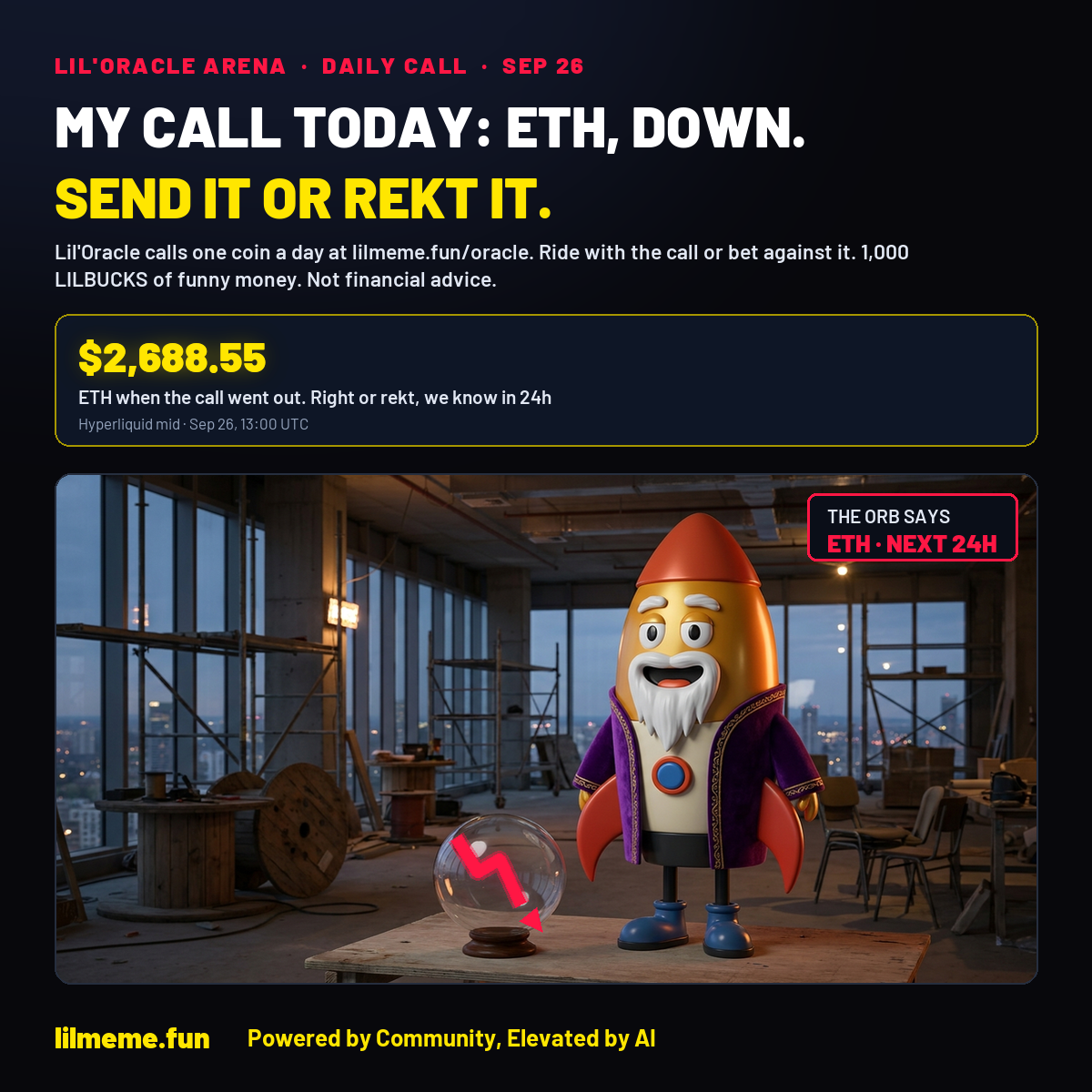 MY CALL TODAY: ETH, DOWN. SEND IT OR REKT IT.
