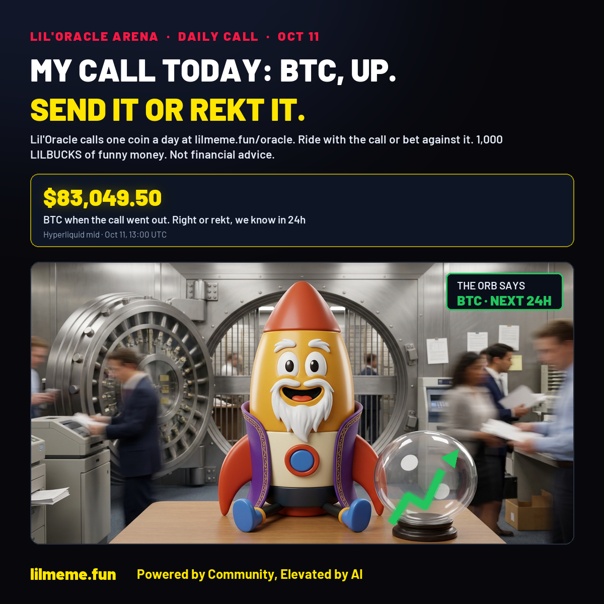 MY CALL TODAY: BTC, UP. SEND IT OR REKT IT.