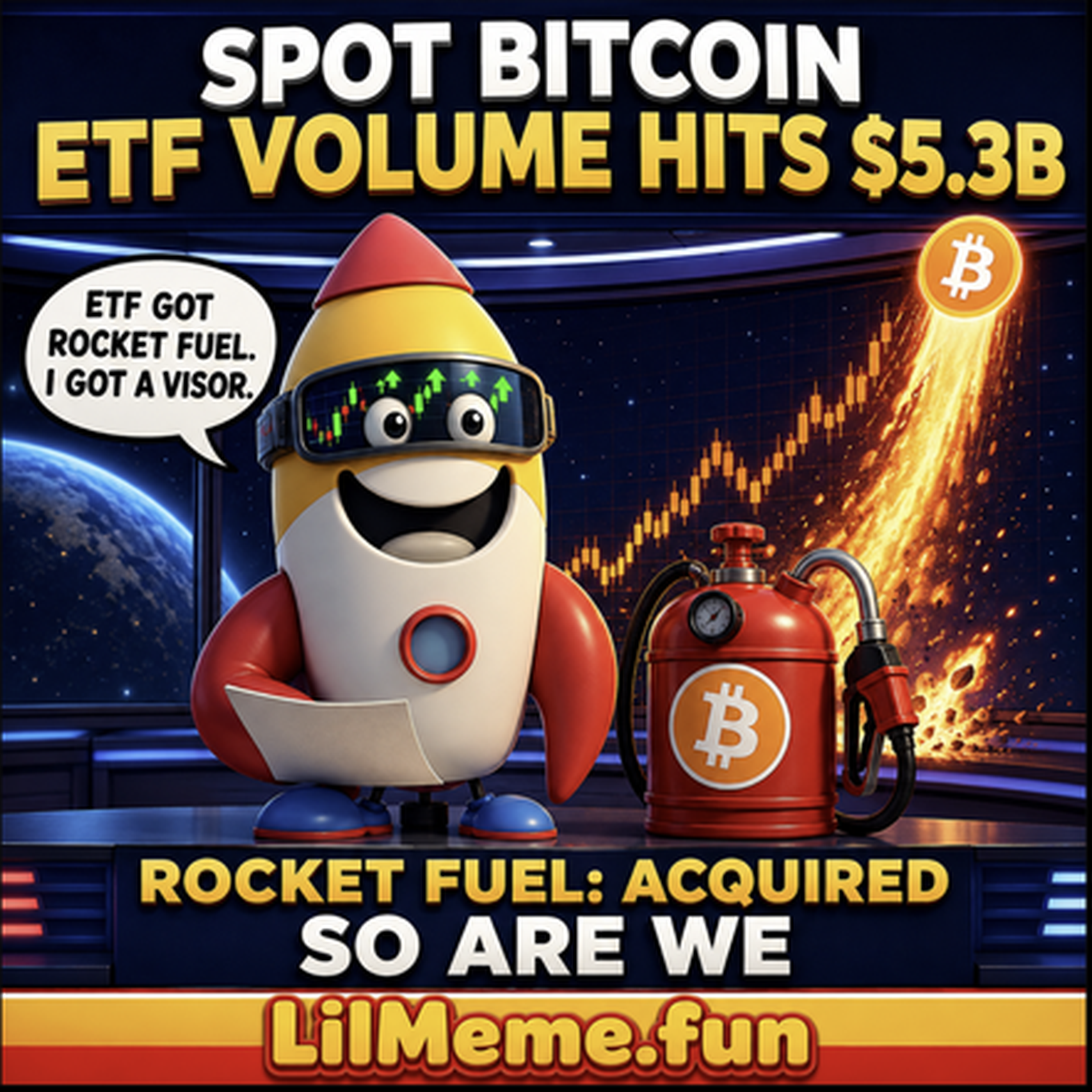 Spot Bitcoin ETF Volume Hits $5.3B — Lil'meme Finds Rocket Fuel